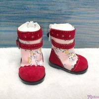 SHU048RED Yo-SD bjd Doll Leeke Monchhichi S Size 5cm Shoes Flower Velvet Boots Red